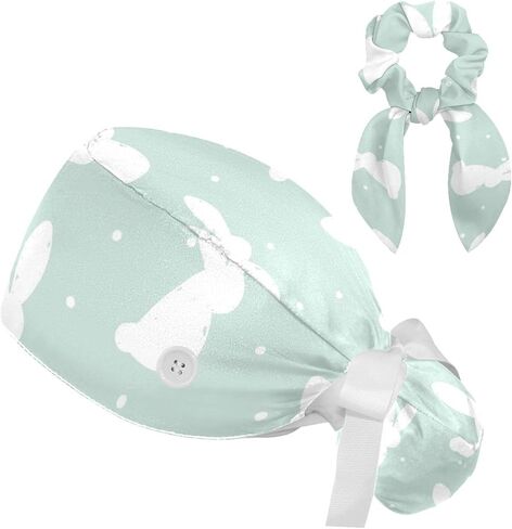 Funny Frogs Pattern Scrub Cap, Adjustable Working Cap with Button, Bouffant Caps with Bow Hair Scrunchy in Kuwait