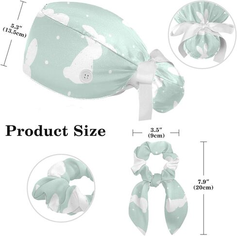 Funny Frogs Pattern Scrub Cap, Adjustable Working Cap with Button, Bouffant Caps with Bow Hair Scrunchy in Kuwait