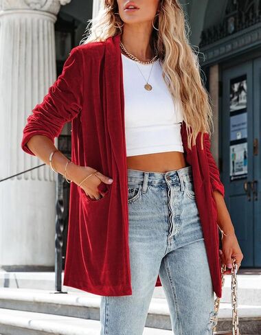 Velvet Blazers Jackets for Women Trendy Lapel Collar Blazer Velvet Suit Casual Business Long Sleeve Cardigan Outerwear in Kuwait