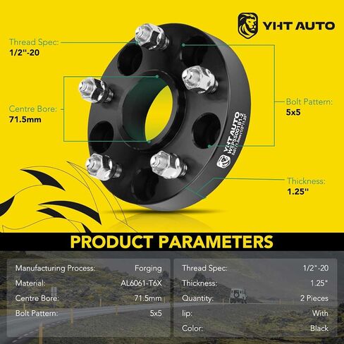 YHTAUTO 5x5 Wheel Spacers 1.5 Inch Fits 08-20 Dodge Journey & 99-18 Jeep JK WK WJ XK, 99-10 Grand Cherokee, 07-18 Wrangler, Commander 5x127 Hub Centric 5 Lug Tire Spacers, 1/2"-20 Studs, 71.5mm Bore in Saudi Arabia