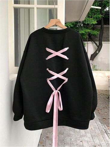 GORGLITTER Women's Bow Oversized Sweatshirt Long Sleeve Crewneck Tie Back Pullover Tops in Saudi Arabia