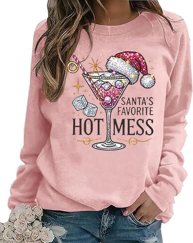 Santa's Favorite Hot Mess Shirts for Women Vintage Ugly Christmas Sweatshirt Long Sleeve Christmas Holiday Clothes in Kuwait