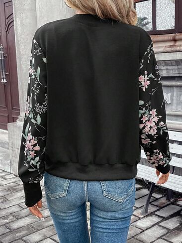 MakeMeChic Women's Baseball Jacket Floral Long Sleeve Zip Up Baseball Bomber Jacket Coat in Saudi Arabia