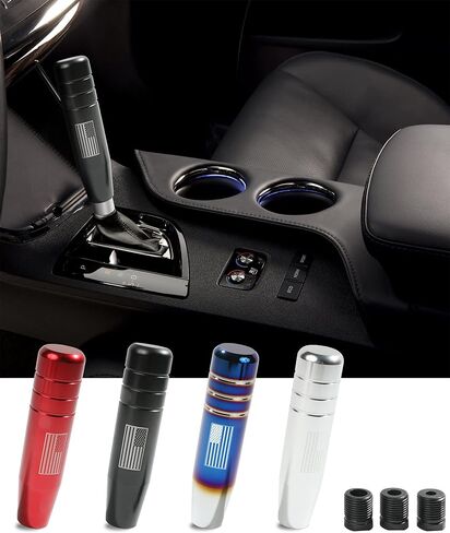 مقابض ناقل الحركة YAKEFLY Gear Stick، مقبض ناقل معدني طويل بتصميم العلم الأمريكي، رافعة تروس مرجحة من سبائك الألومنيوم، مقبض ناقل الحركة المعدني، مقبض ناقل الحركة للسيارة (أسود) in Kuwait