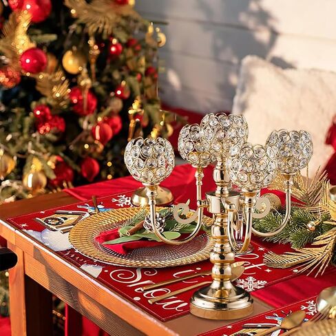 2pcs Candelabra Candle Holder for Table Centerpiece, Crystal Candelabras Holders 5 Arm for Living Room Wedding Party Birthday Centerpieces Decor, Gold in Saudi Arabia