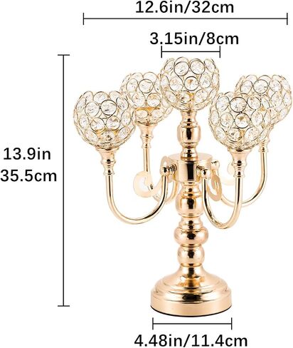 2pcs Candelabra Candle Holder for Table Centerpiece, Crystal Candelabras Holders 5 Arm for Living Room Wedding Party Birthday Centerpieces Decor, Gold in Saudi Arabia