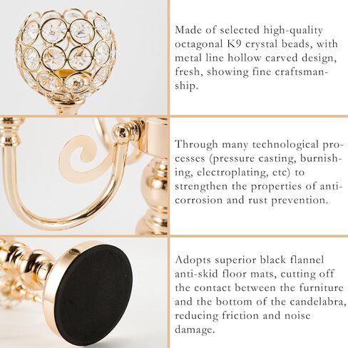 2pcs Candelabra Candle Holder for Table Centerpiece, Crystal Candelabras Holders 5 Arm for Living Room Wedding Party Birthday Centerpieces Decor, Gold in Saudi Arabia