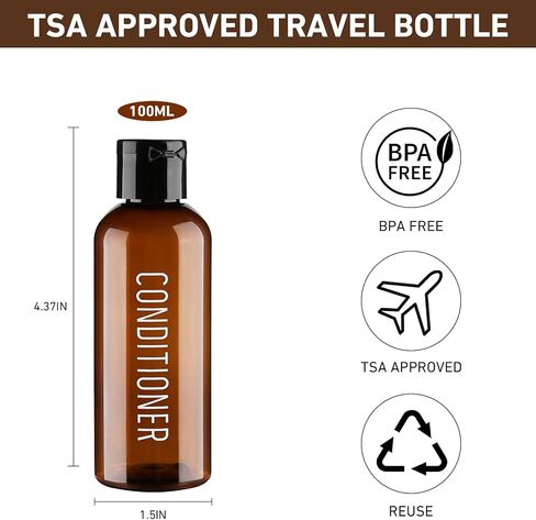 Travel Bottles for Toiletries 6 Pack 3.4oz Travel Size Containers TSA Approved Leak Proof Travel Shampoo and Conditioner Bottles Plastic Squeeze BottlesTravel Essentials Accessories(Brown) in Kuwait