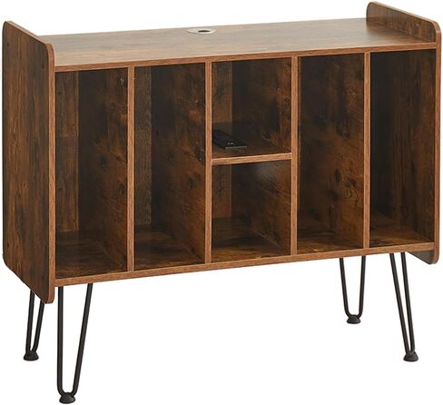 Alessing Large Record Player Stand, Record Player Stand with Vinyl Storage, Mid-Century Record Player Table with 6 Cabinet Holds Up to 200 Albums for Living Room Bedroom Office, Walnut Brown in Saudi Arabia
