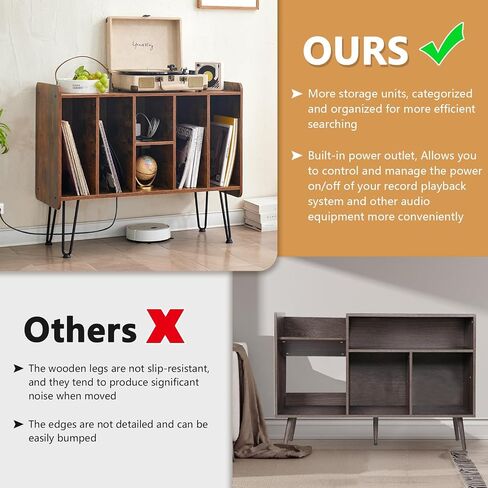 Alessing Large Record Player Stand, Record Player Stand with Vinyl Storage, Mid-Century Record Player Table with 6 Cabinet Holds Up to 200 Albums for Living Room Bedroom Office, Walnut Brown in Saudi Arabia