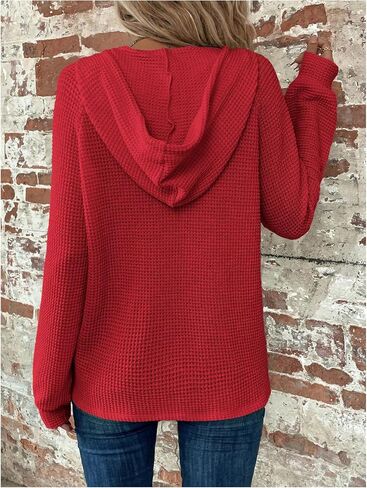 SOLY HUX Women's Long Sleeve Half Button Down Hoodie Waffle Knit Fall Pullover Hooded Sweatshirts in Saudi Arabia