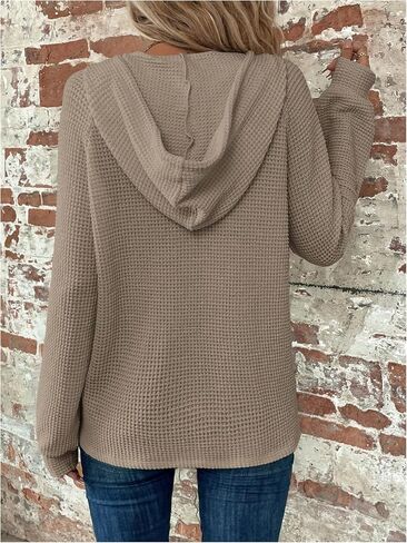 SOLY HUX Women's Long Sleeve Half Button Down Hoodie Waffle Knit Fall Pullover Hooded Sweatshirts in Saudi Arabia