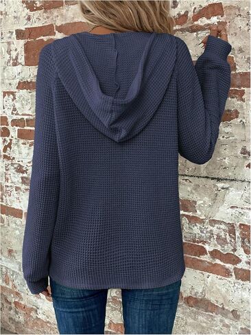 SOLY HUX Women's Long Sleeve Half Button Down Hoodie Waffle Knit Fall Pullover Hooded Sweatshirts in Saudi Arabia