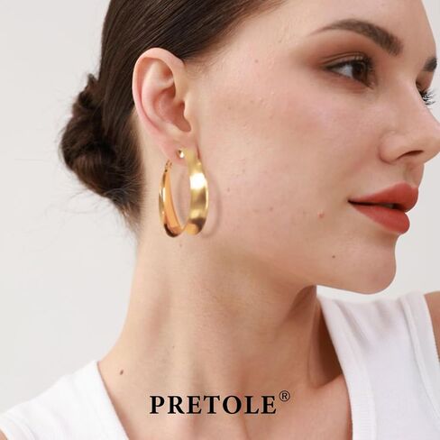 PRETOLE 12MM Wide Hoop Earrings for Women,925 Sterling Silver Hoop Earrings Hypoallergenic Large Hoop Earrings Lightweight Thick Big Hoops Earrings Sterling Silver Earrings for Women 40/50/60MM in Saudi Arabia