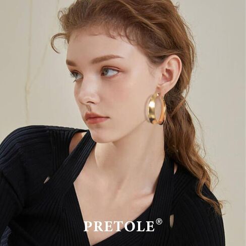 PRETOLE 12MM Wide Hoop Earrings for Women,925 Sterling Silver Hoop Earrings Hypoallergenic Large Hoop Earrings Lightweight Thick Big Hoops Earrings Sterling Silver Earrings for Women 40/50/60MM in Saudi Arabia