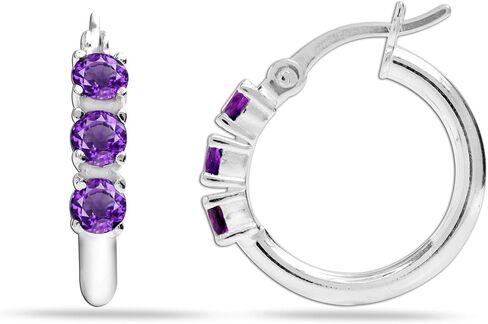 LeCalla 925 Sterling Silver Jewelry Gemstone Birthstone Small Hoop Earrings for Women (3MM Round) in Saudi Arabia