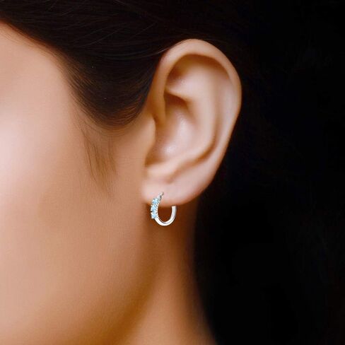 LeCalla 925 Sterling Silver Jewelry Gemstone Birthstone Small Hoop Earrings for Women (3MM Round) in Saudi Arabia