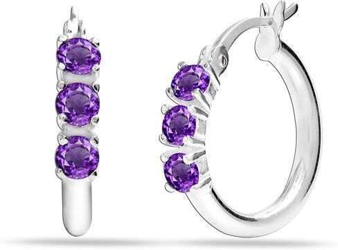 LeCalla 925 Sterling Silver Jewelry Gemstone Birthstone Small Hoop Earrings for Women (3MM Round) in Saudi Arabia