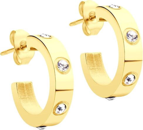 ‎555Jewelry Stainless Steel CZ Huggie Open Hoop Earrings for Women & Ladies in Saudi Arabia