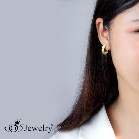 ‎555Jewelry Stainless Steel CZ Huggie Open Hoop Earrings for Women & Ladies in Saudi Arabia