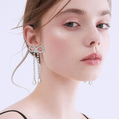 Ribbon Bow Dangle Earrings Long Tassel Drop Stud Earrings Ribbon Drop Earrings Jewelry Gifts for Women in Saudi Arabia
