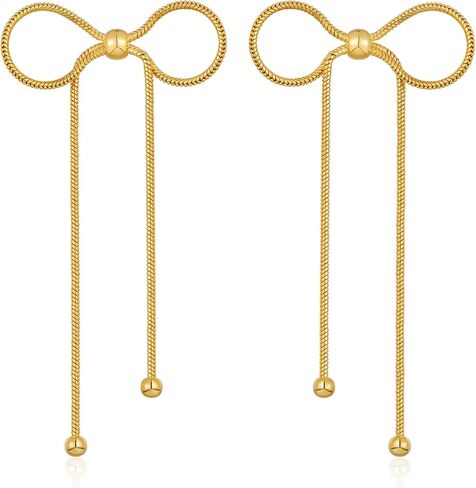 Ribbon Bow Dangle Earrings Long Tassel Drop Stud Earrings Ribbon Drop Earrings Jewelry Gifts for Women in Saudi Arabia