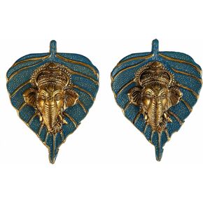 تشارمي كرافتس غانيشا معدنية صغيرة على أوراق الشجر، معلقة على الحائط، ديكور للغرفة، أفضل تدفئة لمنزل جديد، مقالة هدايا لديكور الحائط مجموعة من 2 (لمسة نهائية ذهبية مشمسة) (أبيض) in Kuwait