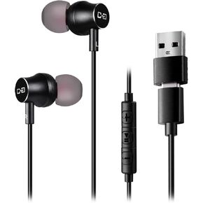 USB Earbuds for Computer, in-Ear USB Headphones with Microphone & 1.8M Long Cord, USB-A Headset Compatible with Laptop, Desktop PC, Notebook, Chromebook, CGS-W1B [Microphone Upgraded]
