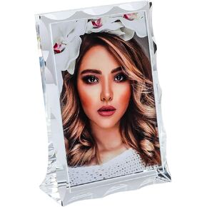 Unique Arc Crystal Picture Frame,Display Picture 4x6,Luxury Elegant Clear Crystal Glass Photo Frame With Glitter Edges For Prized Pictures Of Family,Grandma,Grandpa,Dad,Mom,Wedding,Graduation