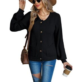 VIMPUNEC Women's Fall Trendy Open Front Cardigan Sweaters Knit Long Sleeve Button Down Cardigans with Pockets
