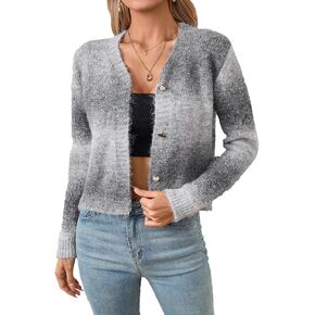 MakeMeChic Women's Ombre V Neck Button Down Sweater Cardigan Long Sleeve Sweaters