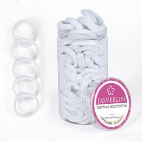 100 pcs Seamless Cotton Hair Ties, Thick Hair Elastic Bands Soft No Damage Ponytail Holders for Women Girl 1.5 inch (5 Colors)