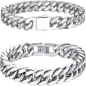 Richsteel Silver Miami Cuban Link Chain Bracelet for Men Women 8MM Wide 9'' Length + 9MM Wide 8.2'' Length