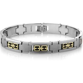 Mens Tungsten Carbide Bracelet with Black Carbon Fiber & Gold IP Inlay