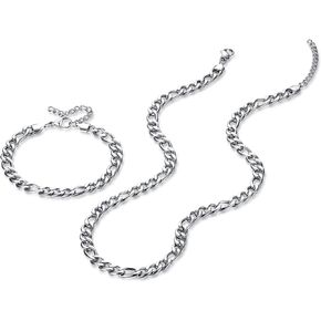 Men’s 7.5mm Stainless Steel Figaro Chain Necklace and Bracelet Set