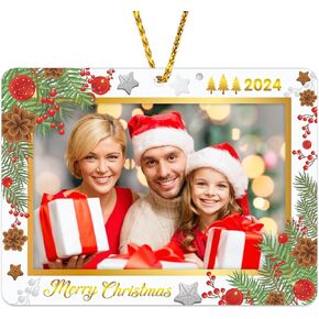 Picture Frame Christmas Ornament 2024,Family Christmas Ornaments Photo Frame Ornaments for Christmas Tree Decoration Personalized Holiday Picture Frame Xmas Present Gifts for Family Friends