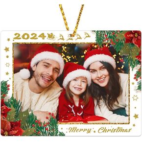 Picture Frame Christmas Ornament 2024,Family Christmas Ornaments Photo Frame Ornaments for Christmas Tree Decoration Personalized Holiday Picture Frame Xmas Present Gifts for Family Friends