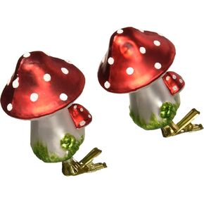 Kurt Adler 2-Piece Glass Clip-On Mushroom Ornament Set, 4-Inch,Christmas