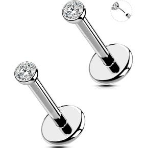 2Pcs 20G/18G/16G Threadless Nose Stud Flat Back Earrings 316L Surgical Steel CZ Daity Nose Helix Cartilage Tragus Conch Labret Medusa Monroe Piercing Jewelry for Women Men