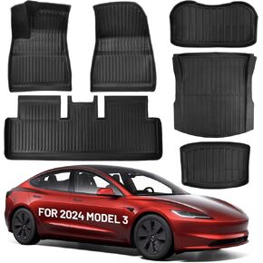 Floor Mats for 2021-2024 Tesla Model Y Anti-Slip TPE Cargo Liner All Weather Floor Liners Full Set of 6 (Fit 5-Seat)