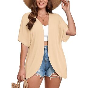 AusLook Women's Plus Size Short Sleeve Shawls and Wraps Lightweight Open Front Cardigan Cover Ups Shrugs Kimono Jacket Coat