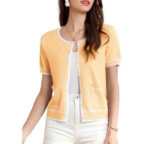 GRACE KARIN Short Sleeve Contrast Cardigan Sweaters for Women Summer Casual Striped Button Down Bolero Shrug in Saudi Arabia