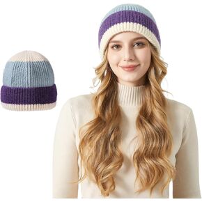 Knitted Beanies for Women Men Chunky Beanie Hat for Winter Cold Weather Warm Skull Cap Slouchy Stretch