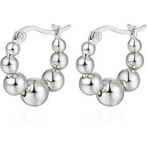 Gold Silver Beaded Hoop Earrings for Women14K Gold Plated Round Ball Drop Earrings Lightweight Chunky Statement Beads Huggie Earrings Jewelry Gifts