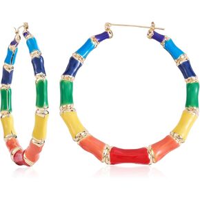 Ornaland Bamboo Hoop Earrings for Women Alloy Enamel Hip Hop Hoop Earrings Statement Extra Large Hoop Earrings Fashion Jewlery Gift, Black and White