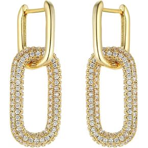 14K Gold Plated Trendy Huggie Hoop Earrings for Women–Hypoallergenic Dangle Drop Gold Silver Earrings with Statement Chunky Paperclip Link Chain Jewelry Design