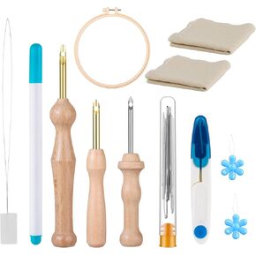 Cheloment Punch Needle Tool with Embroidery Hoop,Punch Needle Cloth Embroidery Punch Needle Set,Adjustable Punch Needle Kit for Adults Beginner,Hand Sewing Lover