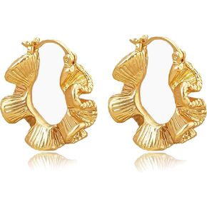 YUJIE Gold Hoop Earrings Twisted Chunky Flower Gold Plated Earrings for Women Vintage Jewelry