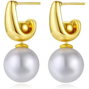Fashion Letter D Gold Silver Hoop Earrings for Women Pearl Stud Earring, 2-Way Wearing Pearl Earring Studs Luxury D-Shape Huggie Drop Light Jewelry Gifts