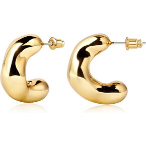 14K Gold Plated Chunky Open Hoop Earrings for Women 925 Sterling Silver Post Hypoallergenic Thick Hoop Earrings for Women in Kuwait